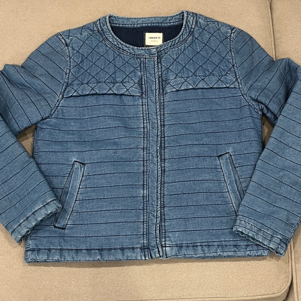 Forever 21 women Blue Quilted Jean Jacket